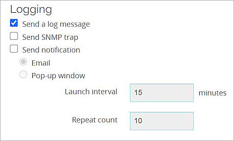Screen shot of the Logging dialog box